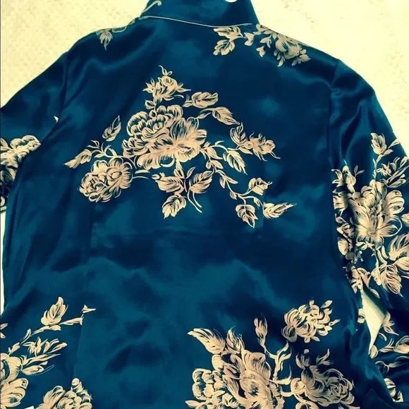 Silk Coat One of a Kind Original Qinyi Shanghai Fashion Show Navy Gold Womens XL - Picture 7 of 8
